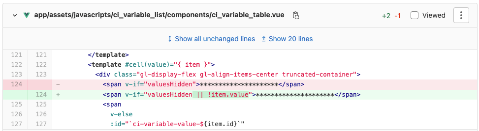 Example screenshot of a source code diff
